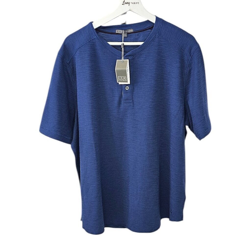 IKE Behar Mens Short Sleeve Crew Neck Henley Shirt, Blue, Size XL, NWT